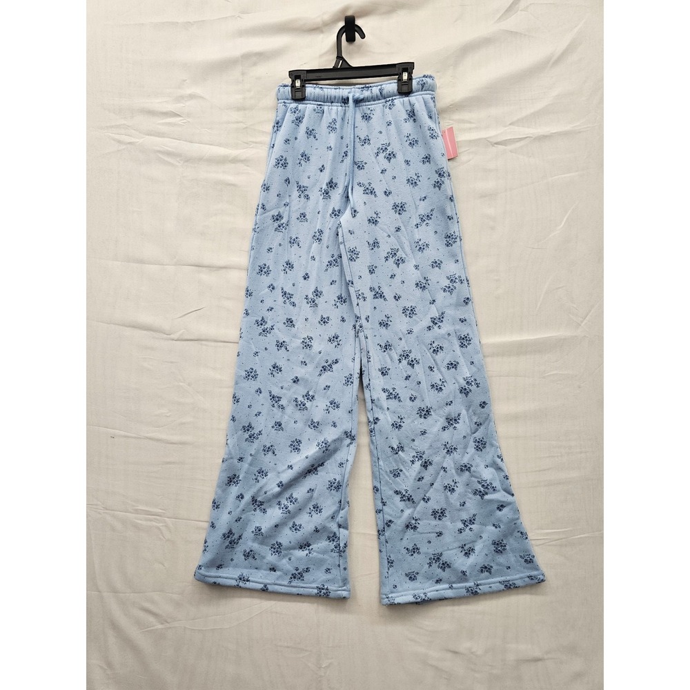 Mighty Fine Womens Floral Wide Leg Sweatpants Blue Poly Blend Casual Size XXS